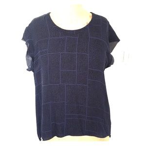 Vince 100% Silk blouse, blue/black geometric, sz M
